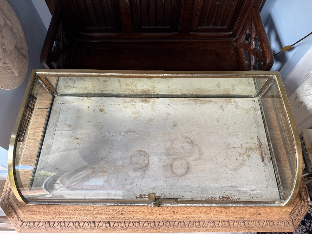 Vitrine de magasin en laiton et verre bombé, présentation de comptoir- XIXe siècle, France-photo-1