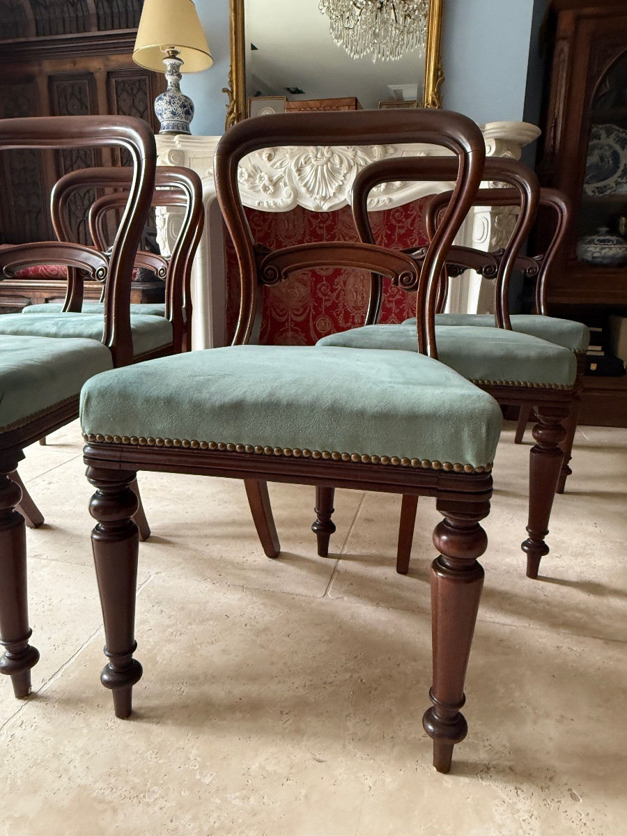 Set Of Six Solid Mahogany Dining Chairs - Victorian Period - 19th C - English - C. George & Co -photo-5