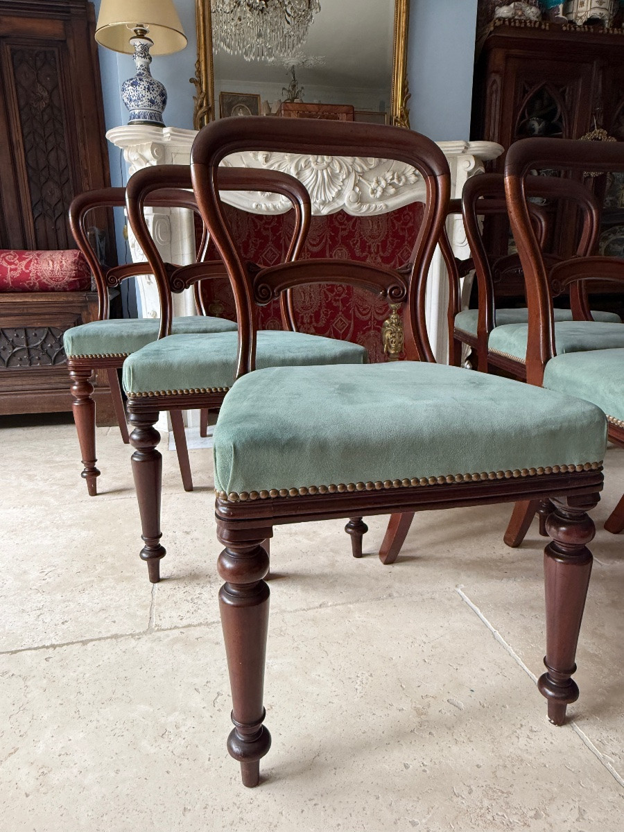 Set Of Six Solid Mahogany Dining Chairs - Victorian Period - 19th C - English - C. George & Co -photo-6