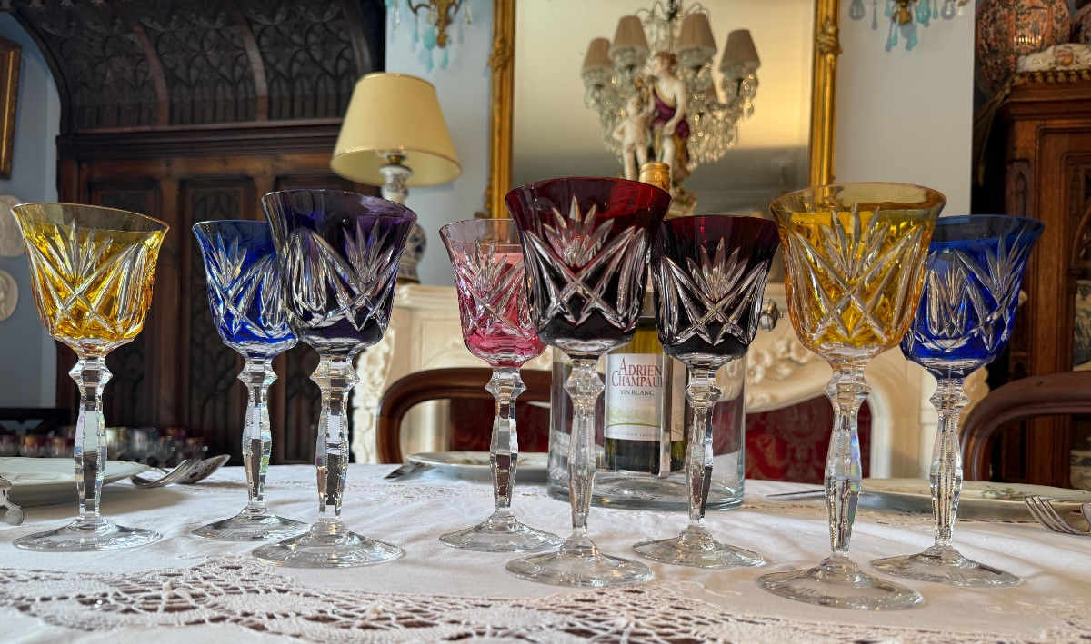Crystal Radiance – Nachtmann Colored Hand-cut Crystal Glasses – Germany – 20th Century