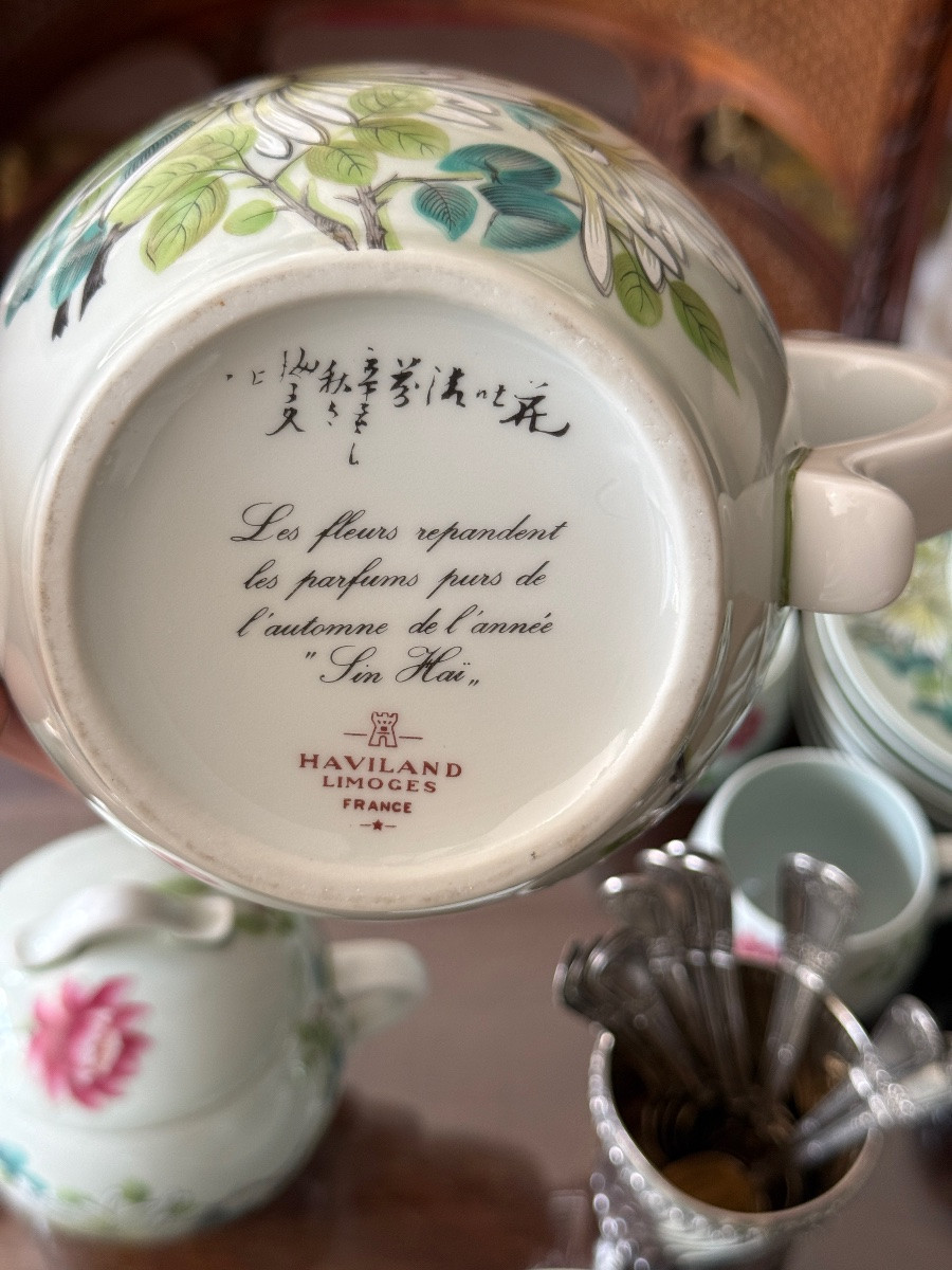 Service à thé en porcelaine céladon vert -  Limoges Haviland modèle Sin Hai - 27 pièces-photo-1