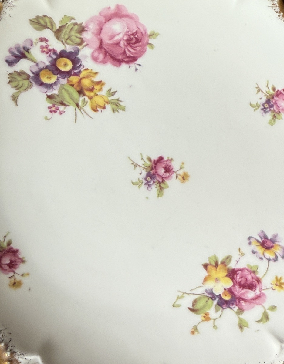 6 Limoges Porcelain Dessert Plates émile Madesclaire - Roses And Scalloped Gilding - Circa 1920-photo-3