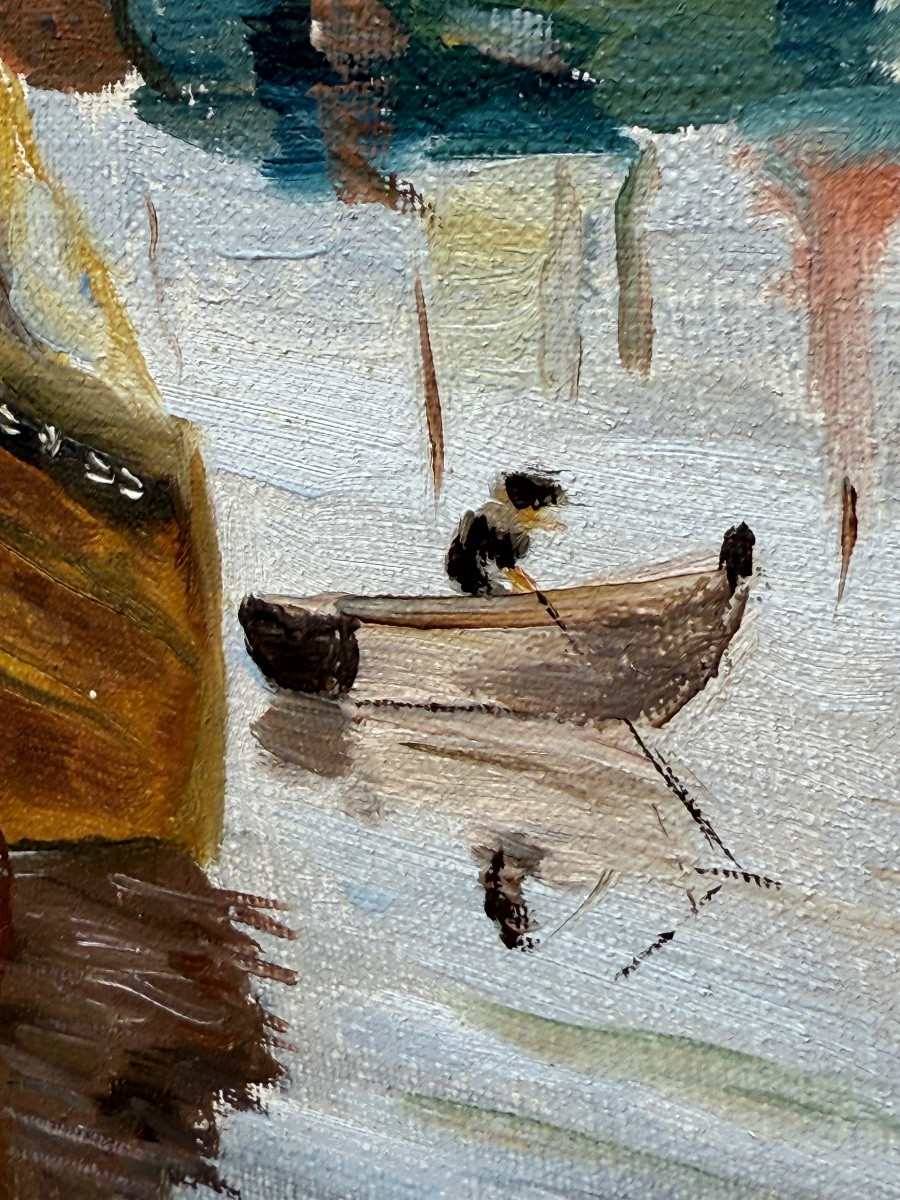 Marine - Huile sur toile  - Port de Concarneau - signée DEVAUX Léon - Milieu XXème siècle-photo-4