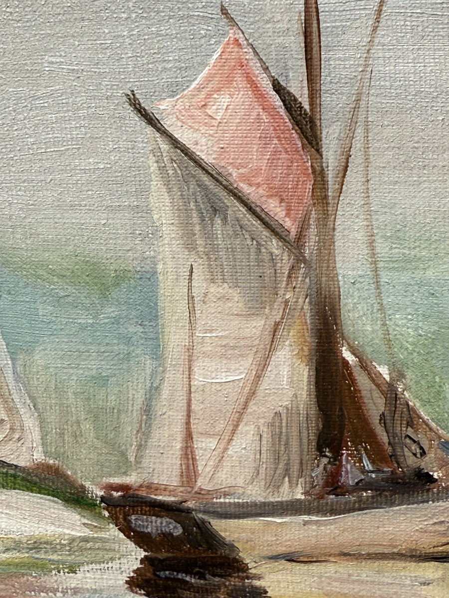 Marine - Huile sur toile  - Port de Concarneau - signée DEVAUX Léon - Milieu XXème siècle-photo-5