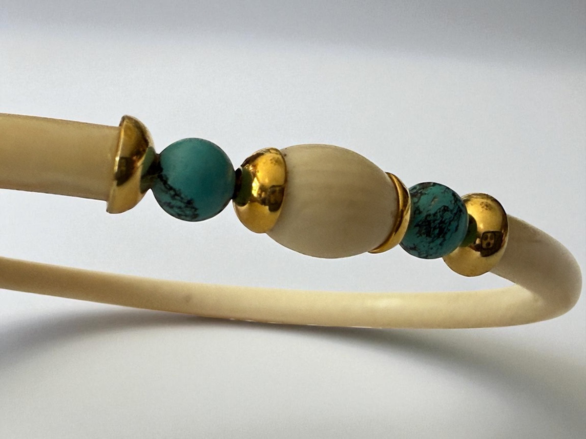 Ivory, Turquoise And Gold-mounted Bracelet - 19th Century-photo-3