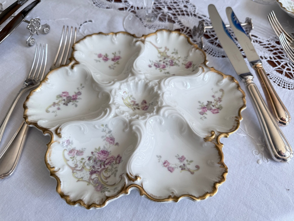 Service à Huitres Limoges début XXe - 12 assiettes et 1 plat - décor raffiné-photo-7
