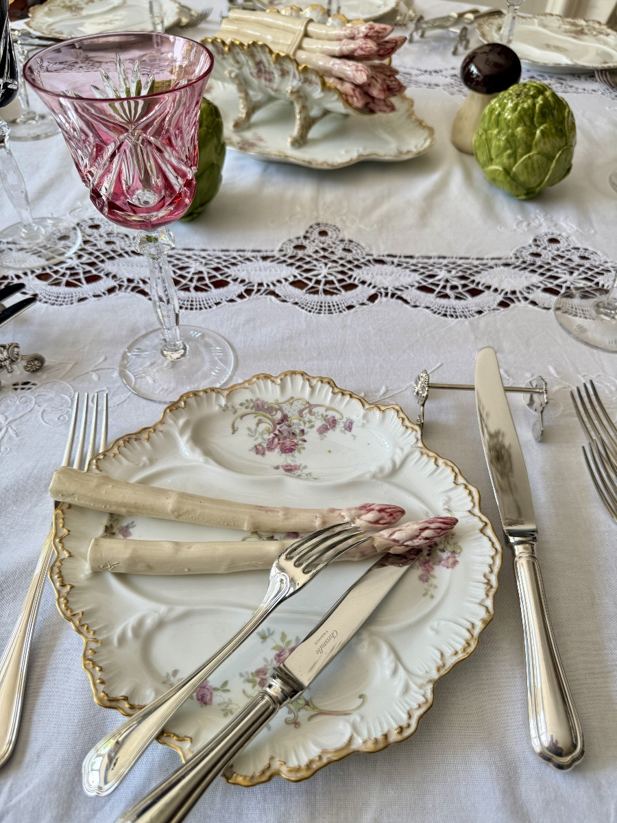 Service à Asperges Limoges - Début XXe siècle - 12 assiettes & 1 égouttoir à Asperges-photo-7