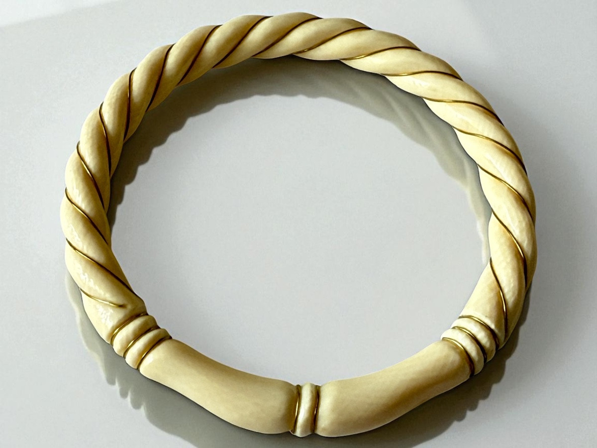 Bracelet en Ivoire torsadé au fil d'or, France - Circa 1900-photo-2