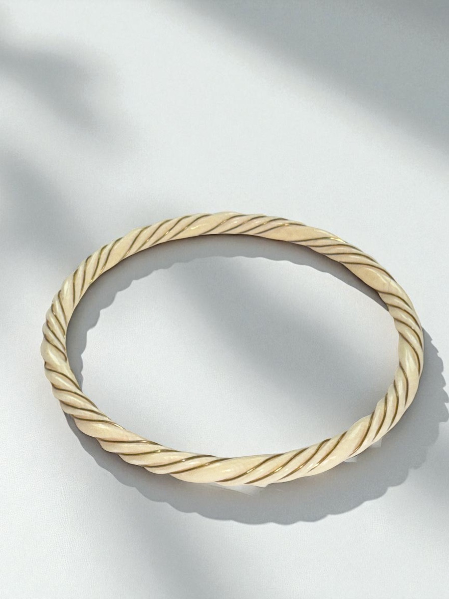 Bracelet fin en Ivoire Torsadé au Fil d'Or - France - Circa 1900-photo-2