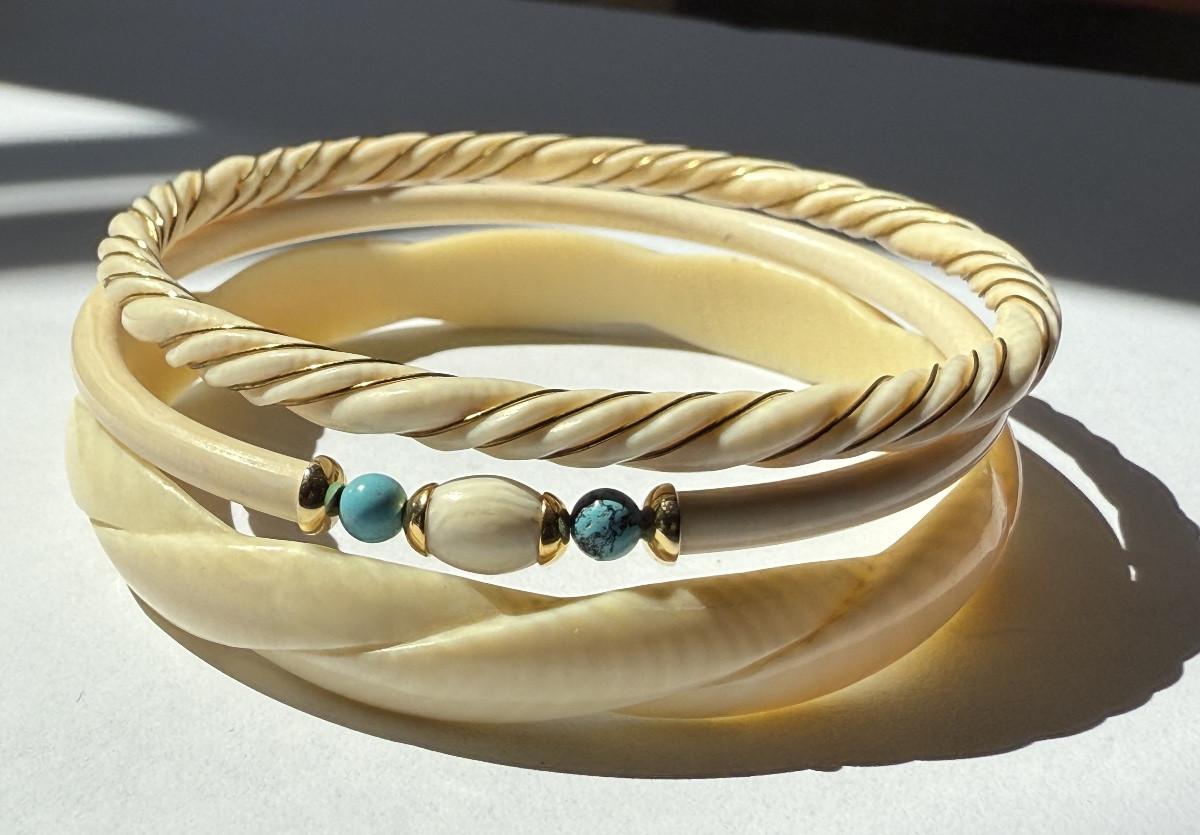 Bracelet fin en Ivoire Torsadé au Fil d'Or - France - Circa 1900-photo-7