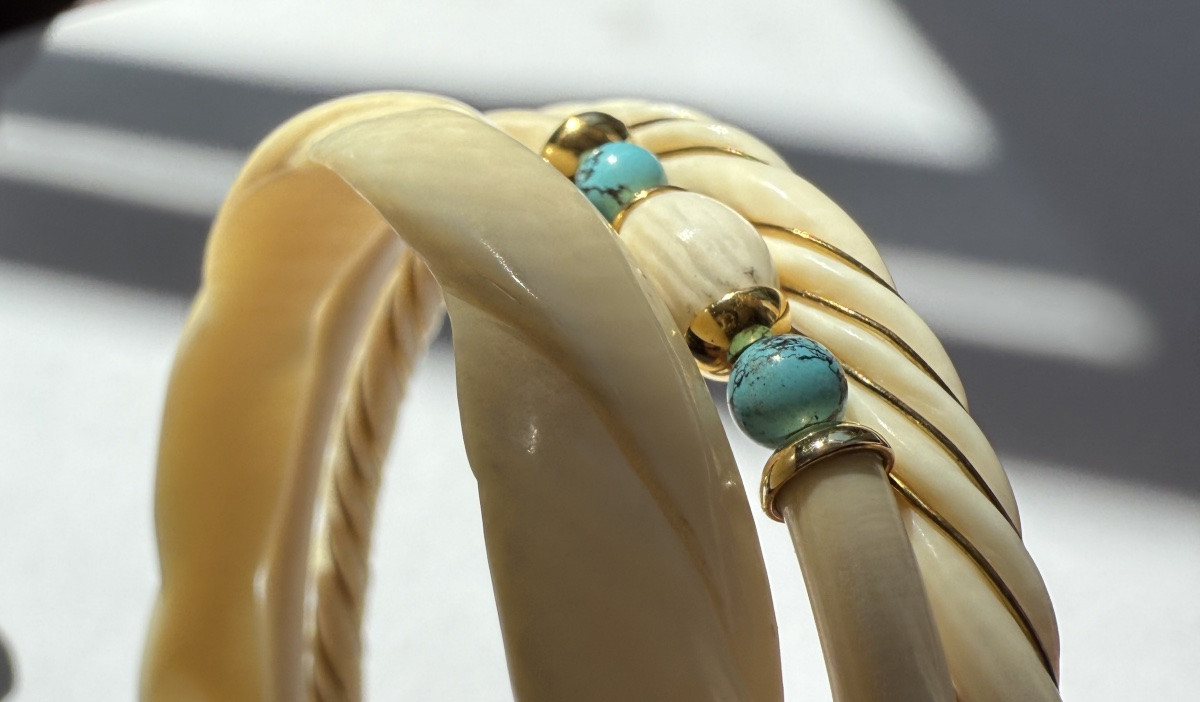 Bracelet fin en Ivoire Torsadé au Fil d'Or - France - Circa 1900-photo-8