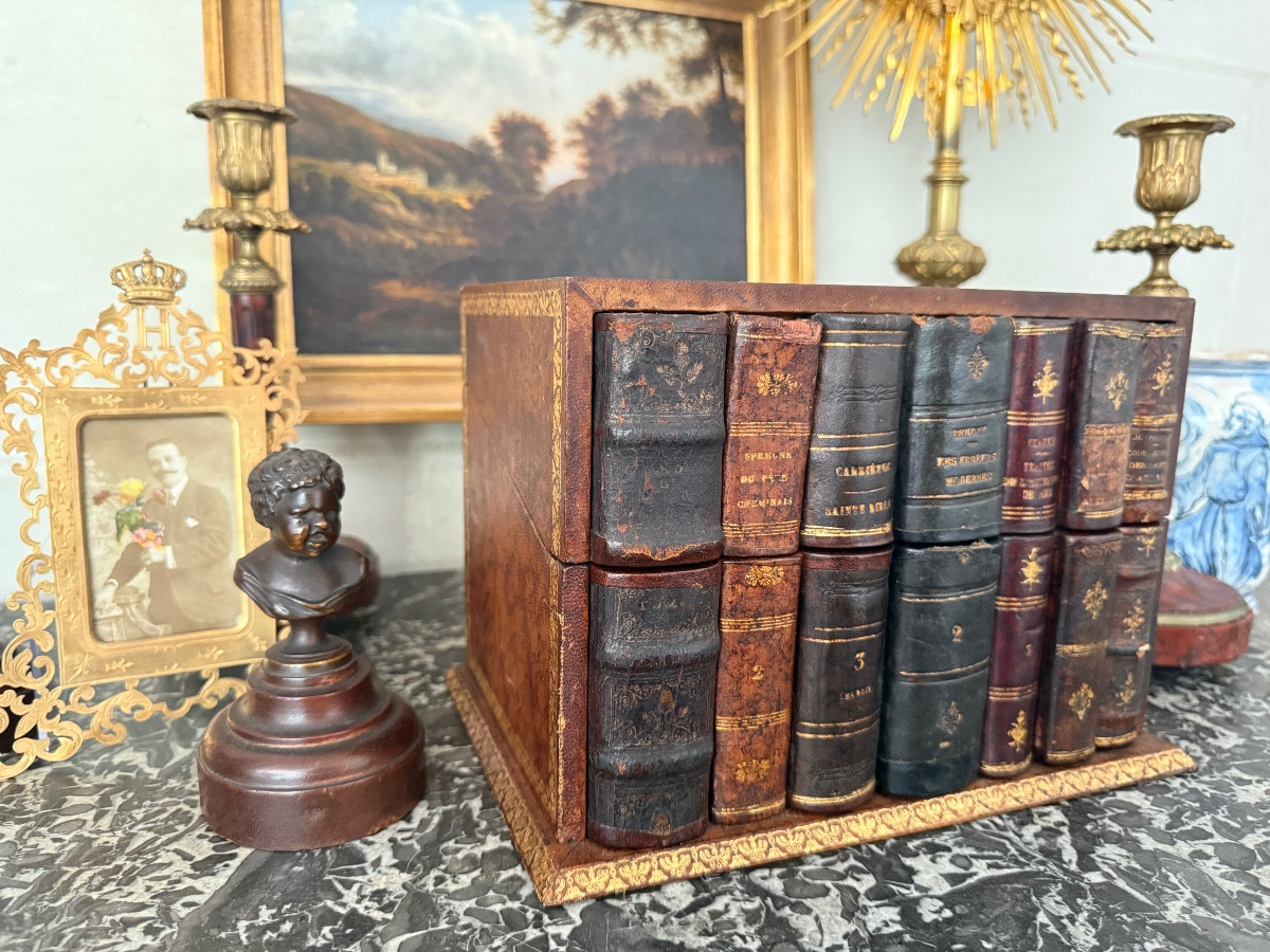 19th Century Trompe-l'oeil Leather & Wood Faux Book Box-photo-4