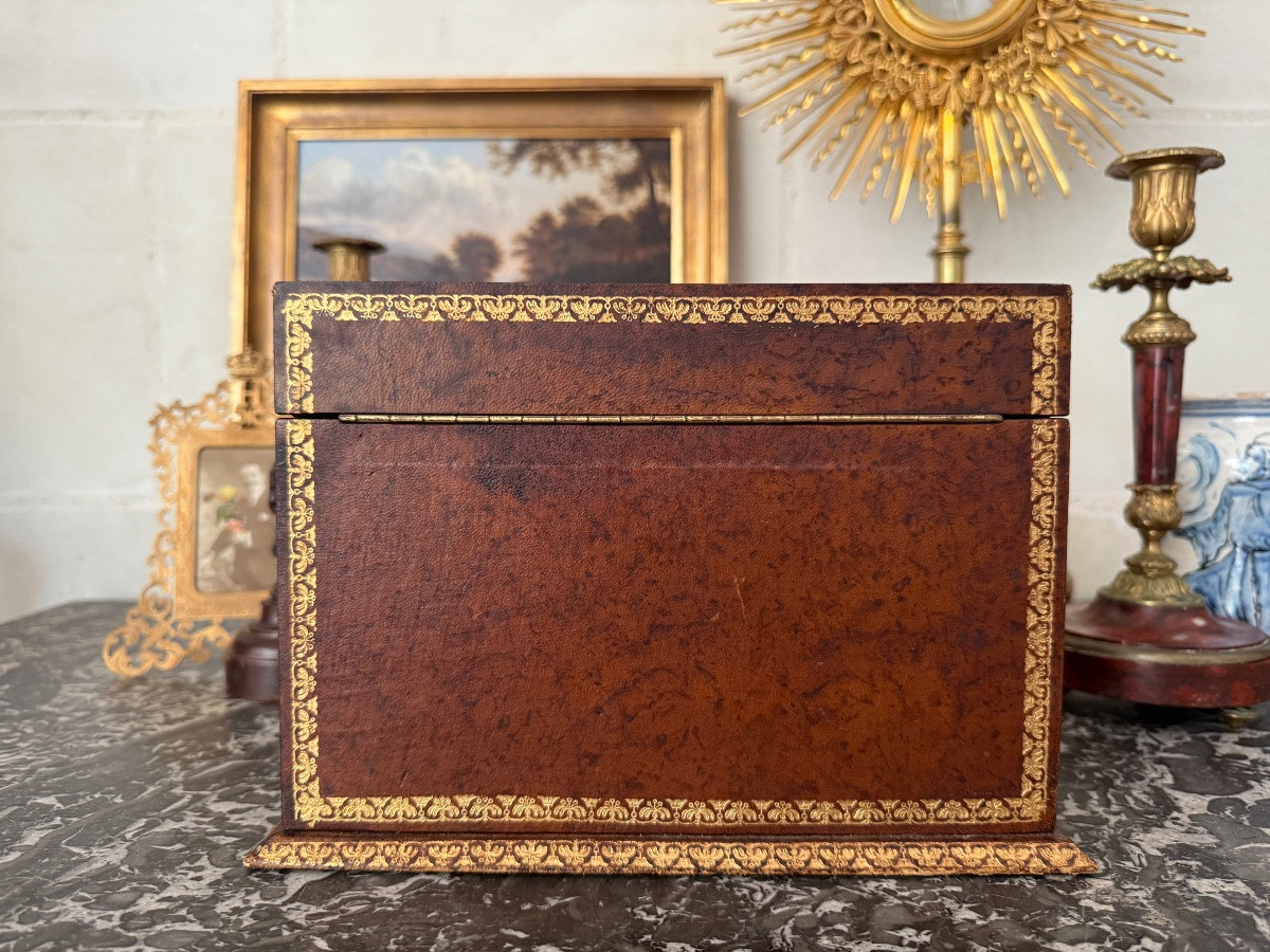 19th Century Trompe-l'oeil Leather & Wood Faux Book Box-photo-5