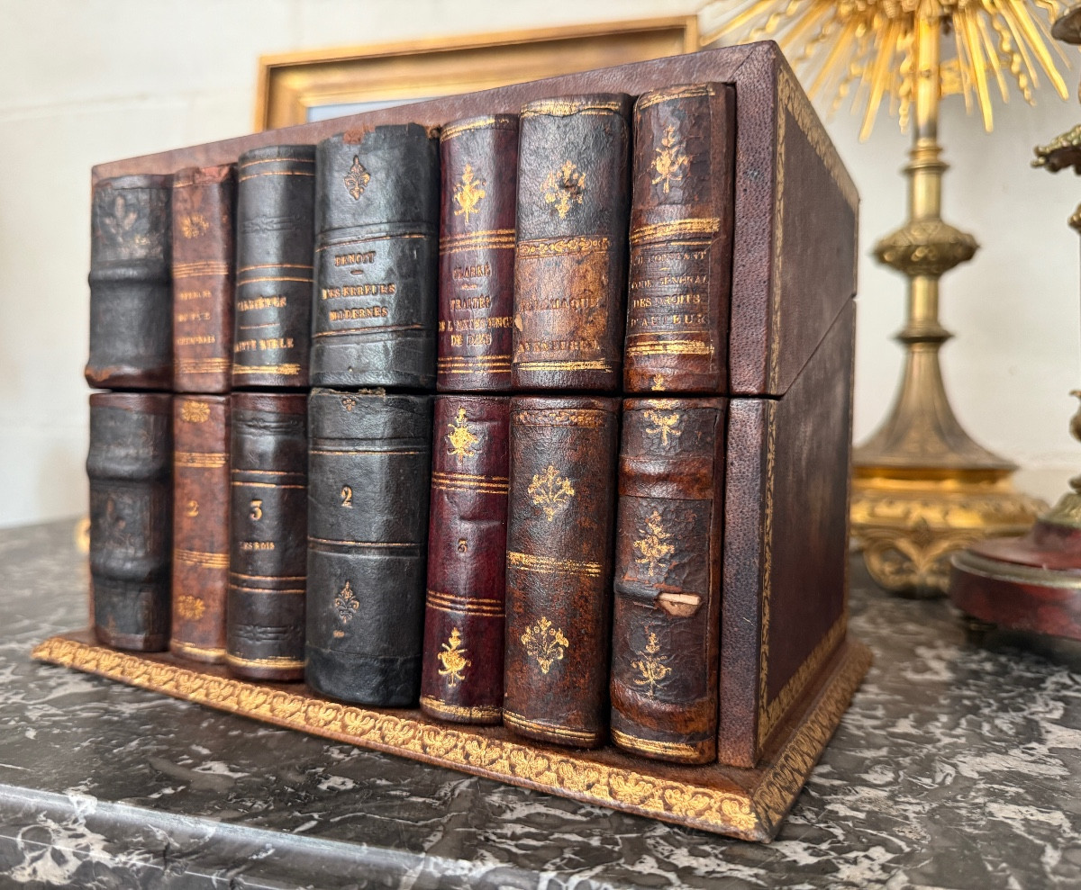 19th Century Trompe-l'oeil Leather & Wood Faux Book Box