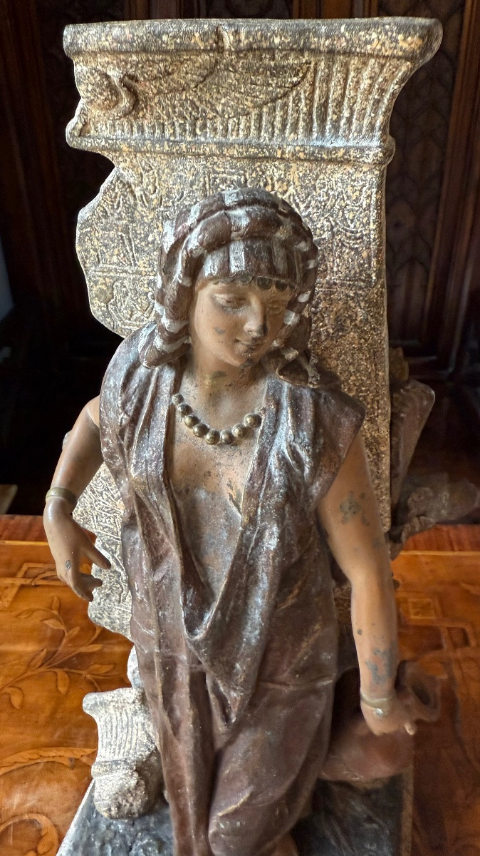 J. Guillot (1865–1911) Jeune fille arabe à la cruche, vers 1887 Régule à patine polychrome,-photo-3