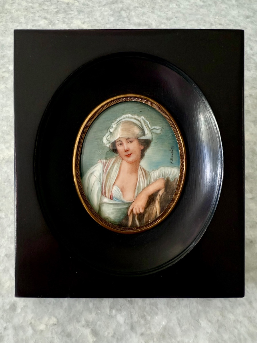19th Century Miniature On Ivory – The Milkmaid After Greuze, Signed Henri Boudier -photo-2