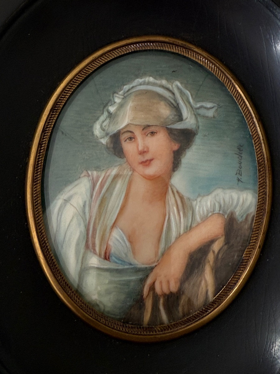 19th Century Miniature On Ivory – The Milkmaid After Greuze, Signed Henri Boudier -photo-1
