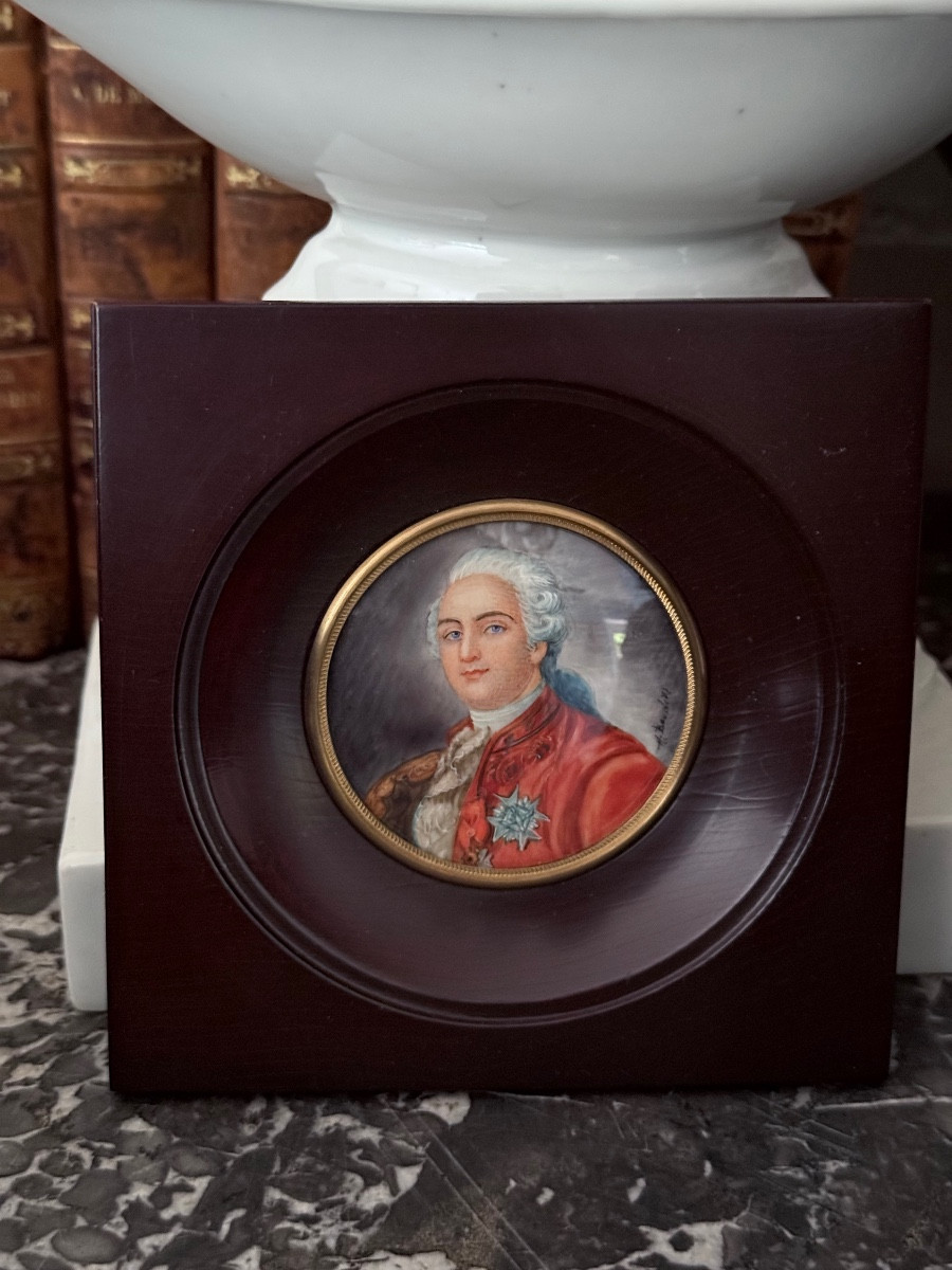 Miniature On Ivory - Portrait Of Louis XVI, After Antoine Callet (1786) - Signed Henri Boudier-photo-3