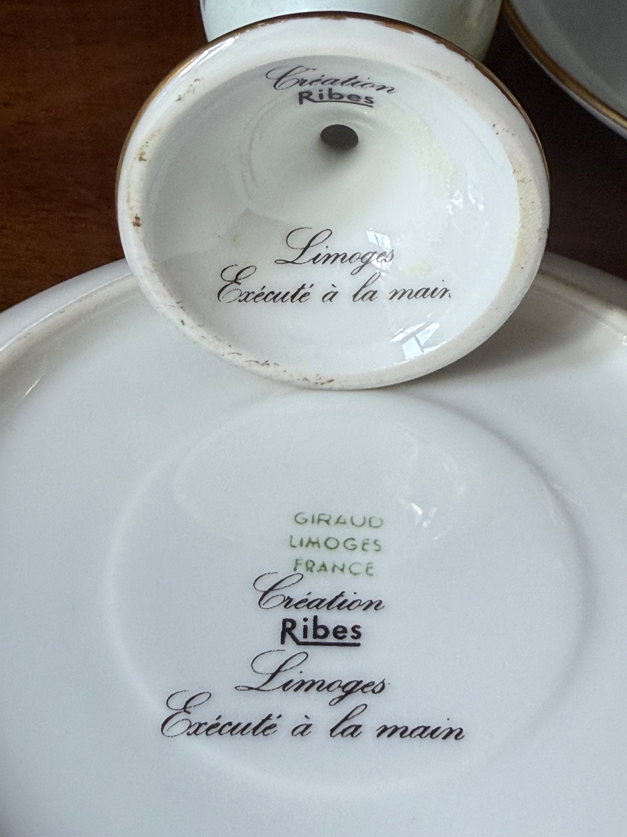 Limoges sign&eacute; RIBES - Duo de Tasses en porcelaine fines avec soucoupes -Rosina &amp; Rebex-photo-4