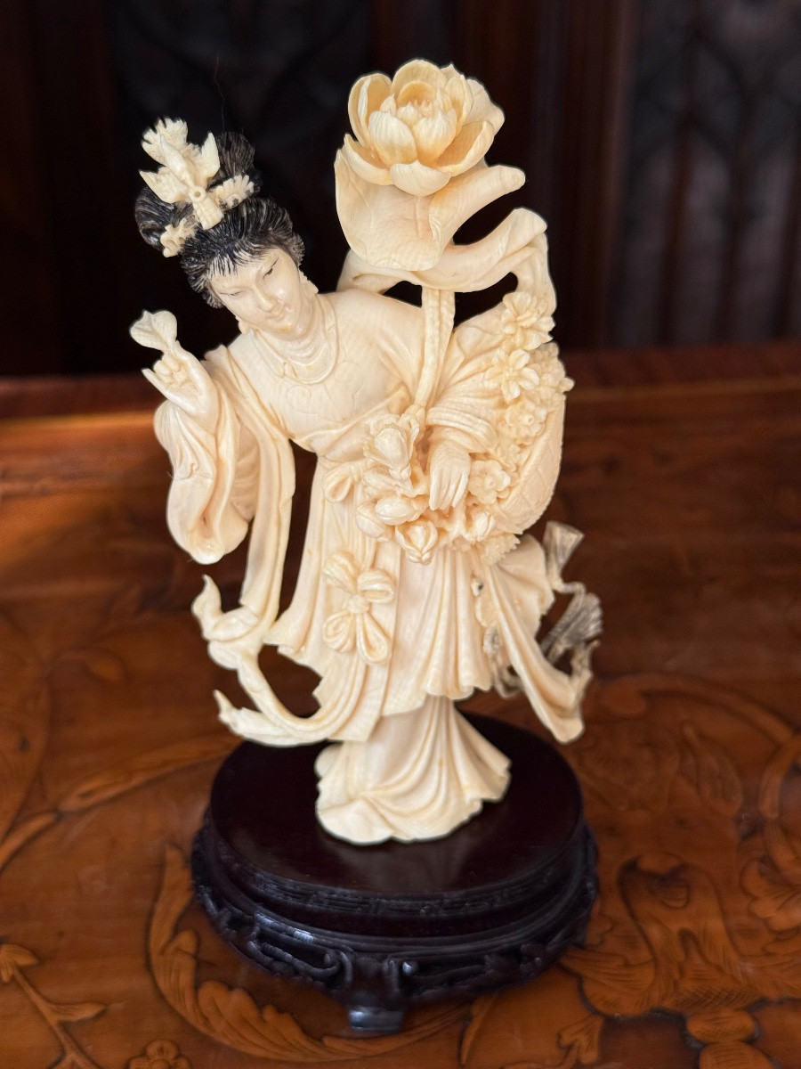 Ivory Guanyin - Ivory Sculpture Goddess Of Spring - China, Early 20th Century-photo-2