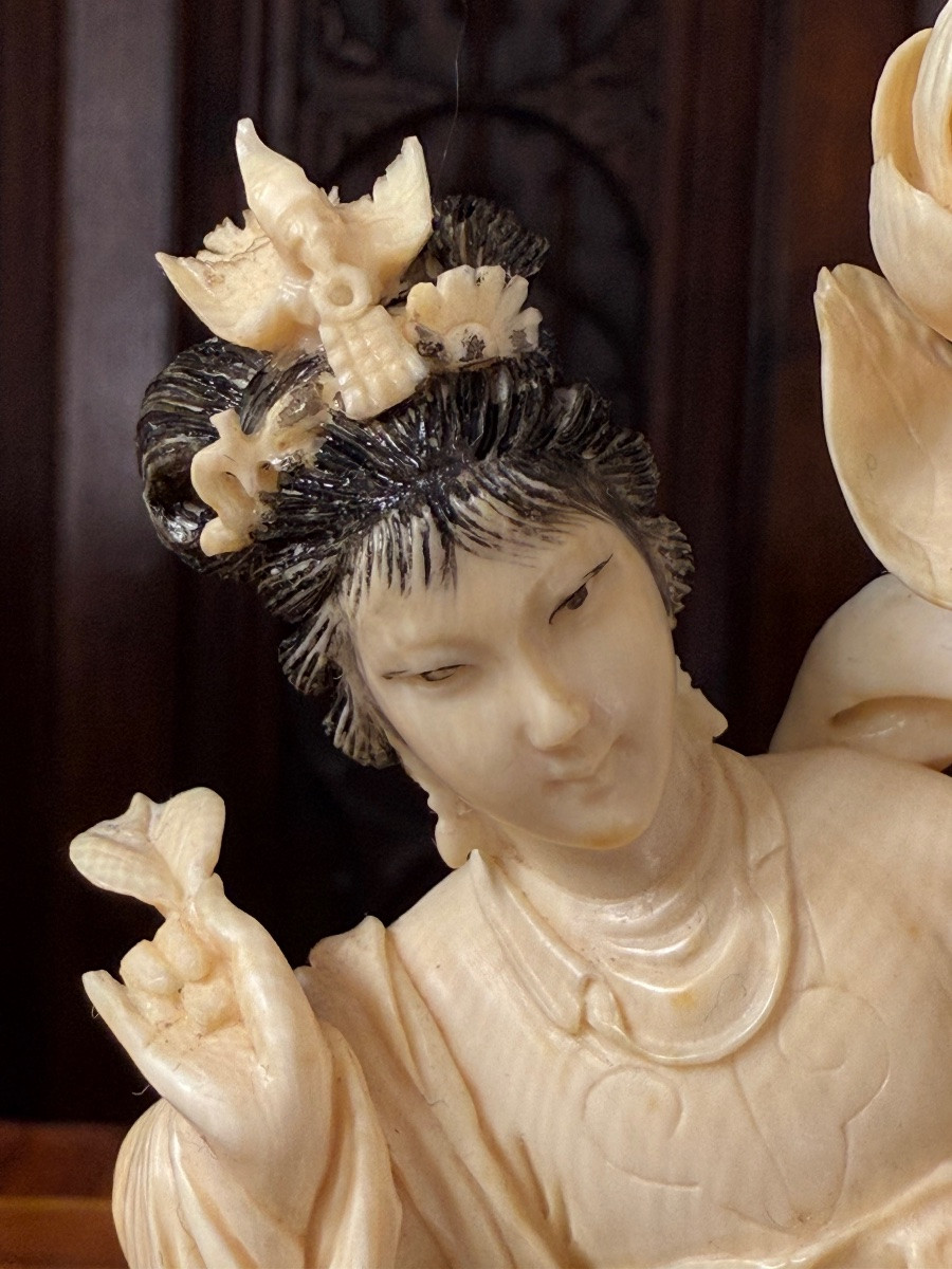 Ivory Guanyin - Ivory Sculpture Goddess Of Spring - China, Early 20th Century-photo-4