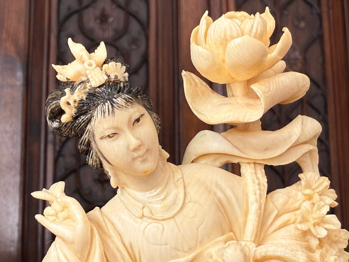 Ivory Guanyin - Ivory Sculpture Goddess Of Spring - China, Early 20th Century-photo-5