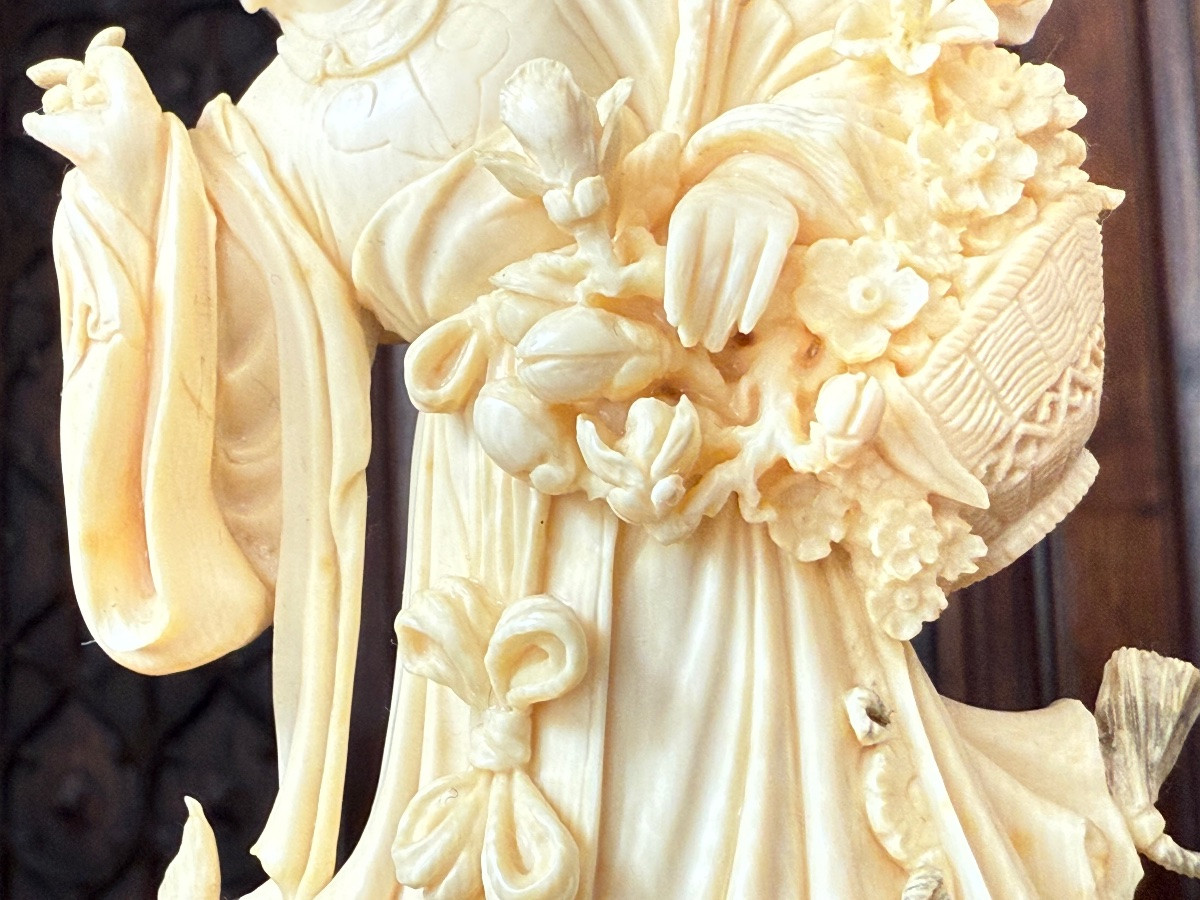 Ivory Guanyin - Ivory Sculpture Goddess Of Spring - China, Early 20th Century-photo-6