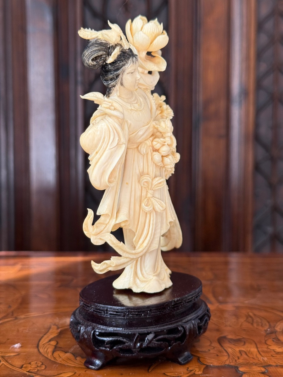 Ivory Guanyin - Ivory Sculpture Goddess Of Spring - China, Early 20th Century-photo-7