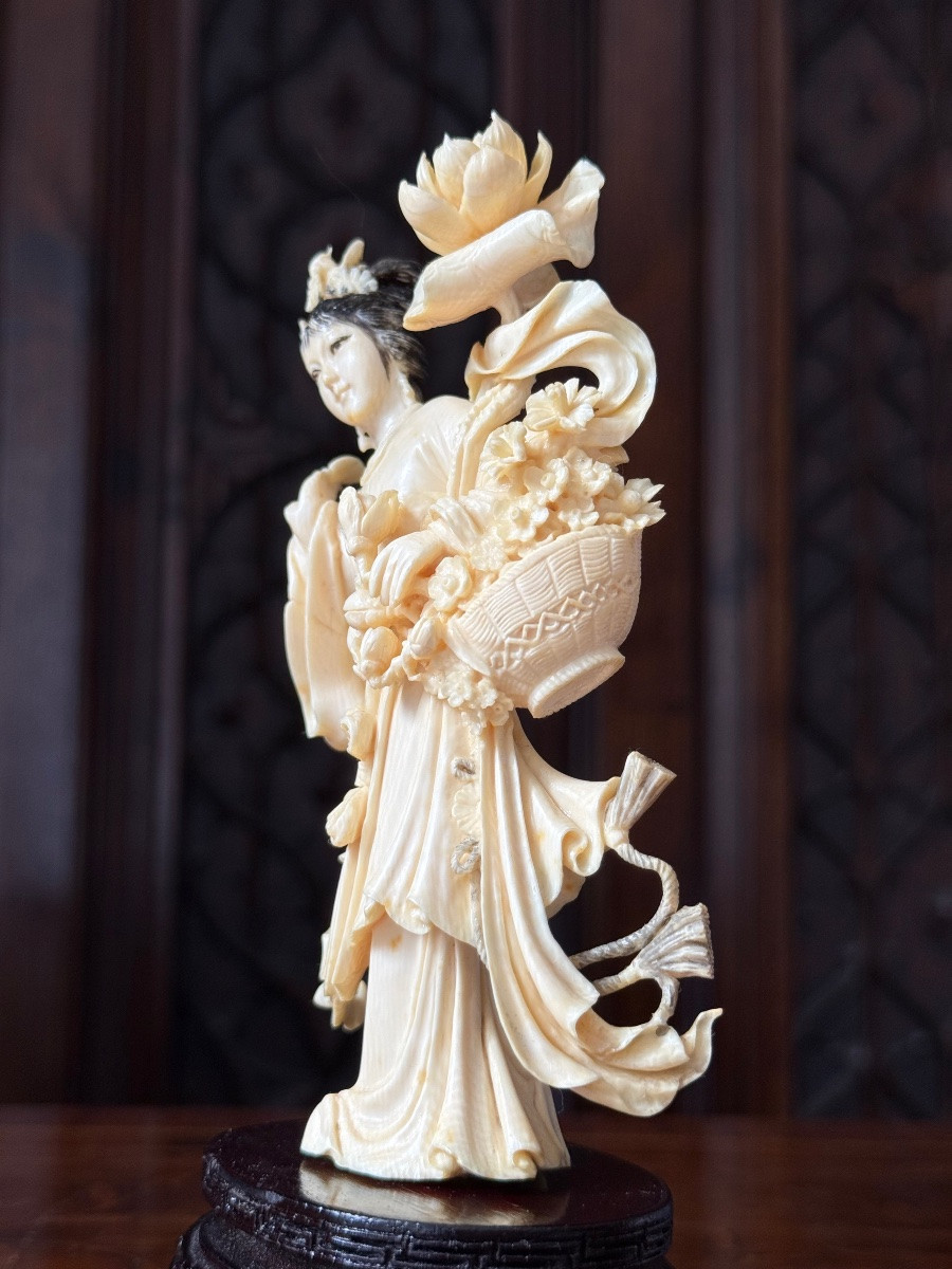 Ivory Guanyin - Ivory Sculpture Goddess Of Spring - China, Early 20th Century-photo-8