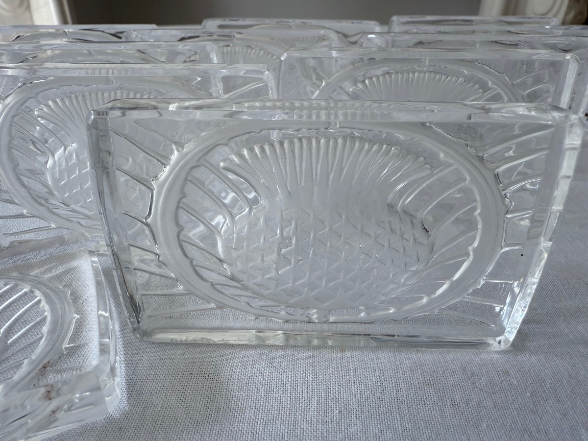 Lalique - Set Of 10 Lalique Crystal Knife Rests - Art Deco - Scottish Thistle Motif-photo-1