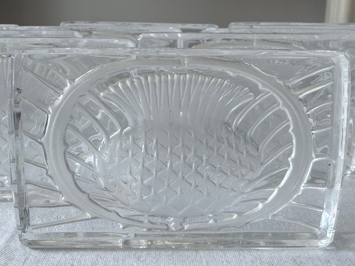 Lalique - Set Of 10 Lalique Crystal Knife Rests - Art Deco - Scottish Thistle Motif-photo-2