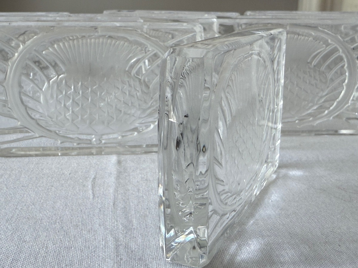 Lalique - Set Of 10 Lalique Crystal Knife Rests - Art Deco - Scottish Thistle Motif-photo-3