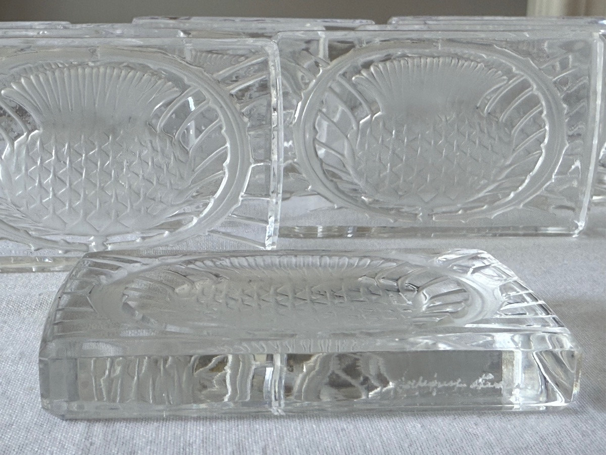 Lalique - Set Of 10 Lalique Crystal Knife Rests - Art Deco - Scottish Thistle Motif-photo-5