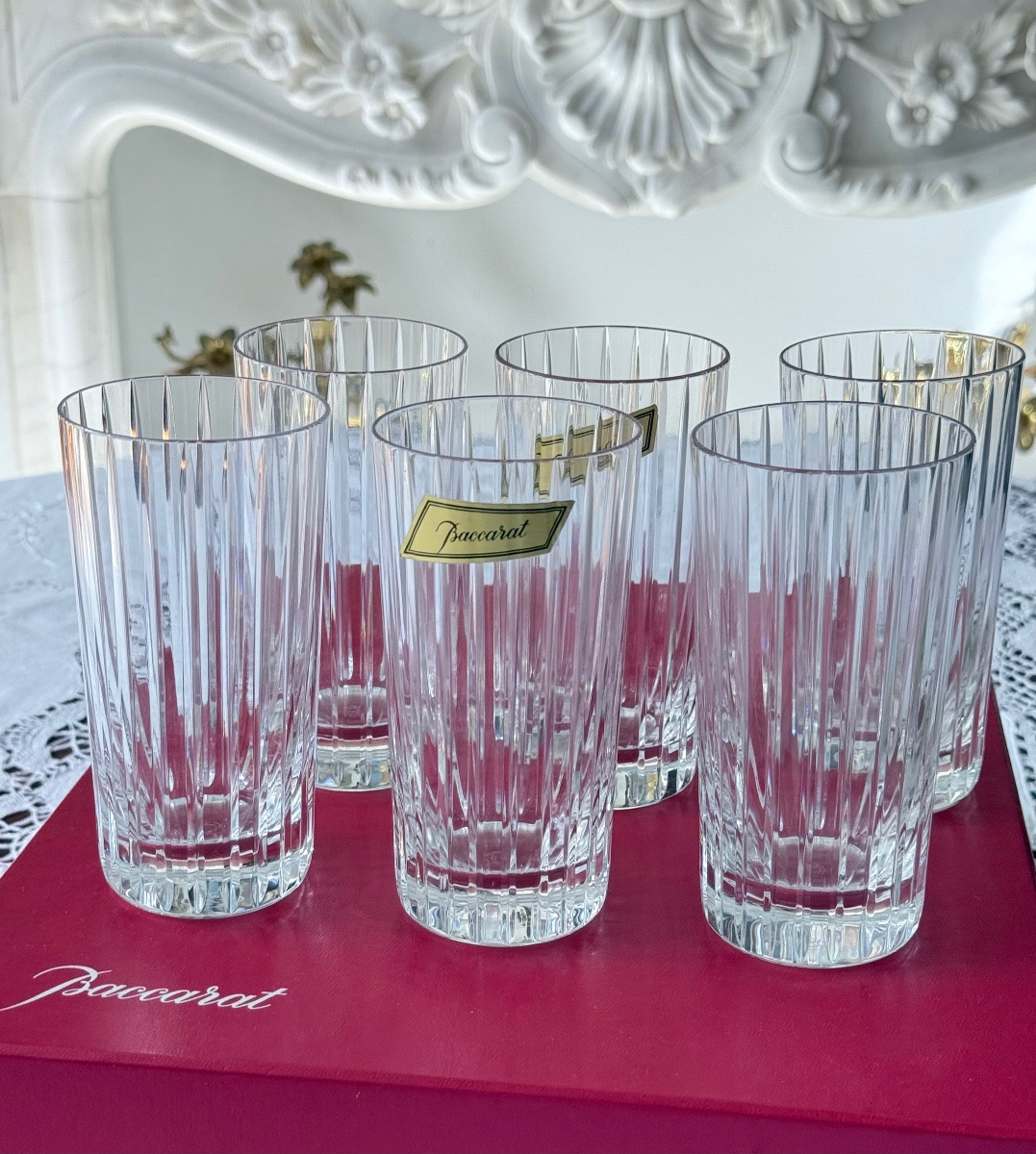 Baccarat Harmonie – Rare Set Of 6 Luxury French Crystal Tankards In Original Box -photo-7