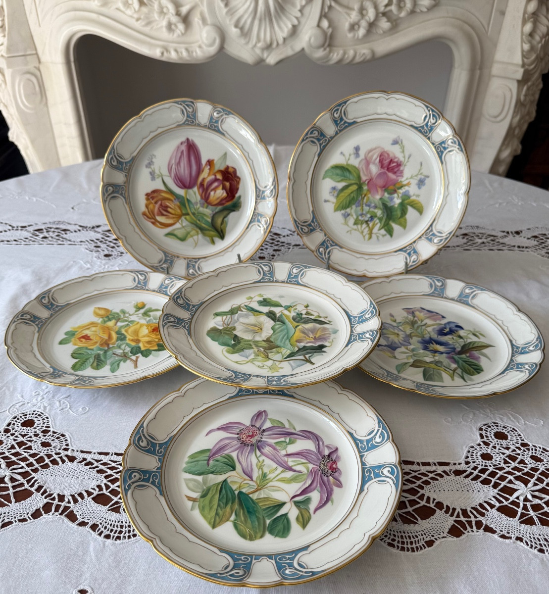 Haviland Limoges - Service de 6 assiettes &agrave; Dessert Peintes &agrave; la main, Circa 1981-photo-2