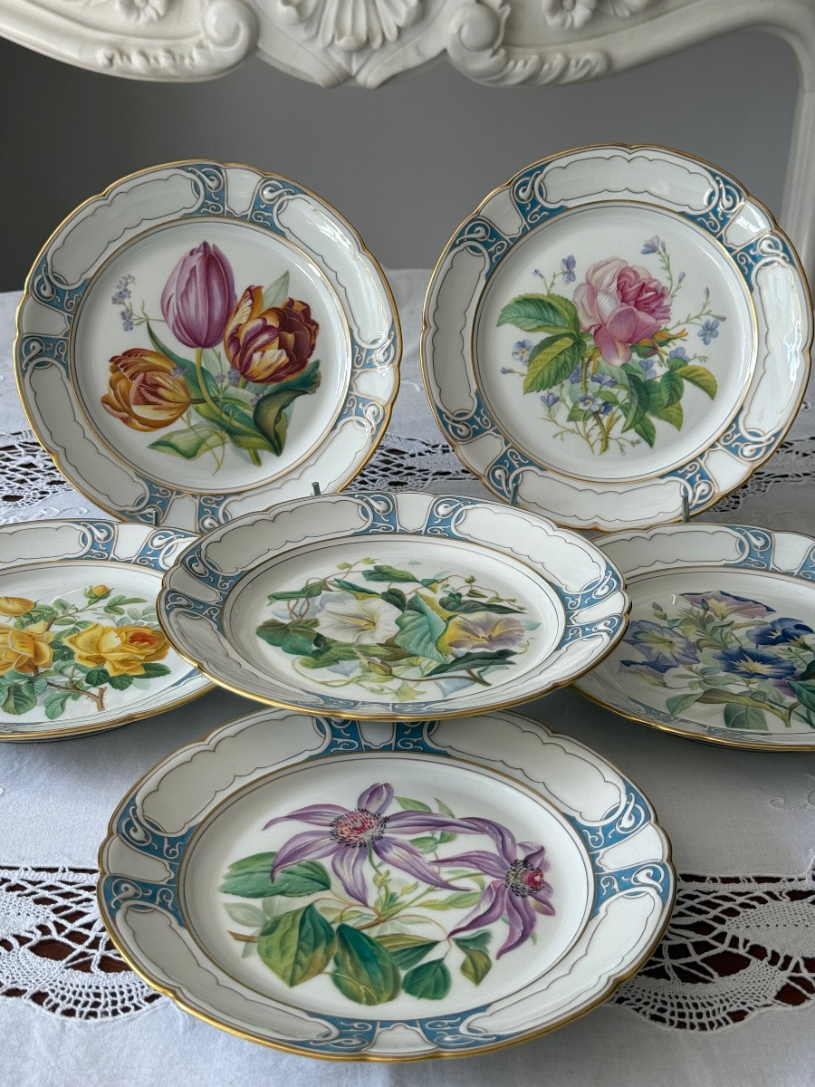 Haviland Limoges - Service de 6 assiettes &agrave; Dessert Peintes &agrave; la main, Circa 1981-photo-8