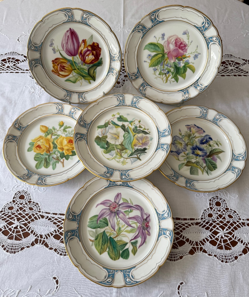 Haviland Limoges - Service de 6 assiettes &agrave; Dessert Peintes &agrave; la main, Circa 1981
