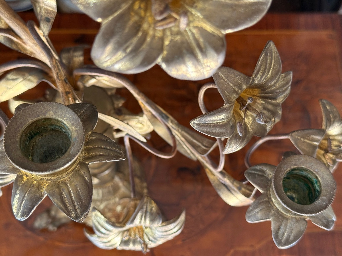 Pair Of 19th Century Gilt Bronze Bouquet Candelabra In The Louis XVI Style-photo-4
