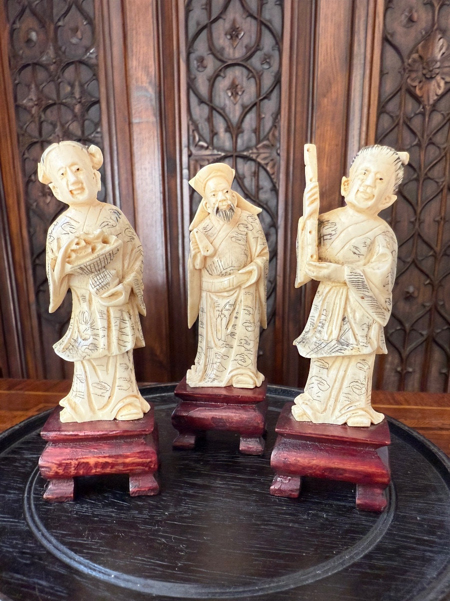 Three Carved Ivory Figurines Of Taoist Immortals, China, Late 19th – Early 20th Century