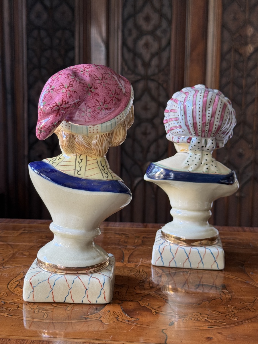 Pair Of Glazed Porcelain Busts Of Children, Staffordshire, England, 20th C-photo-3