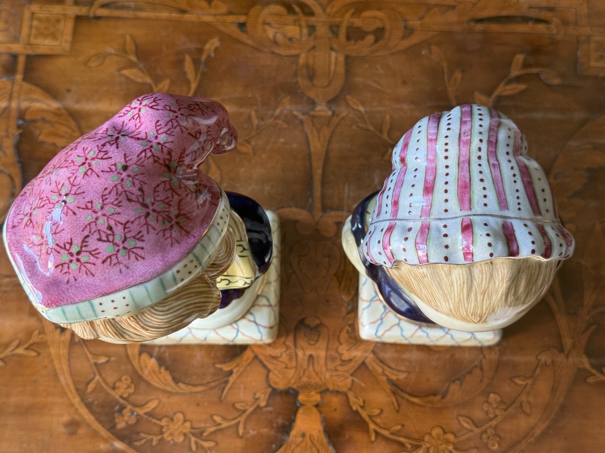 Pair Of Glazed Porcelain Busts Of Children, Staffordshire, England, 20th C-photo-4