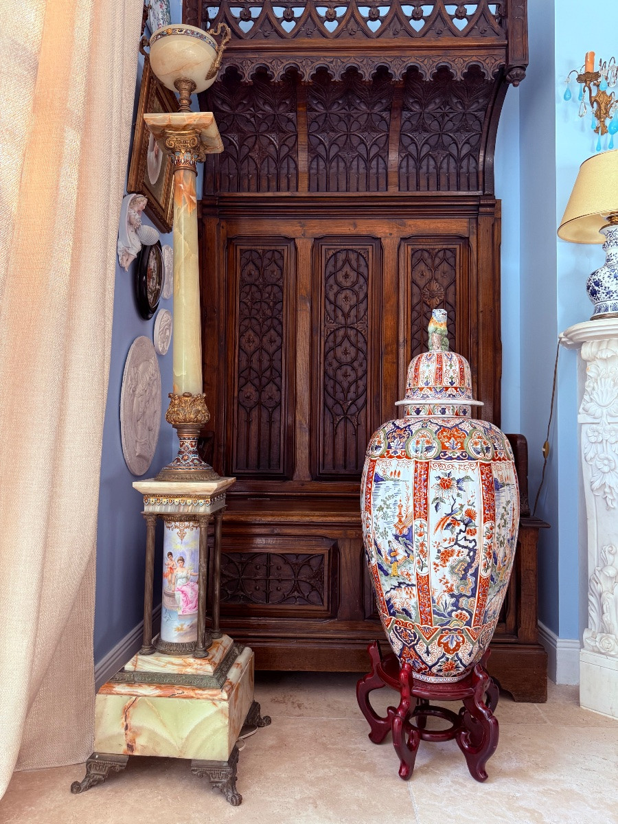 Imposante Potiche Couverte en Faïence Polychrome - d’après Delft - Faïencerie d’Art Géo Martel-photo-1