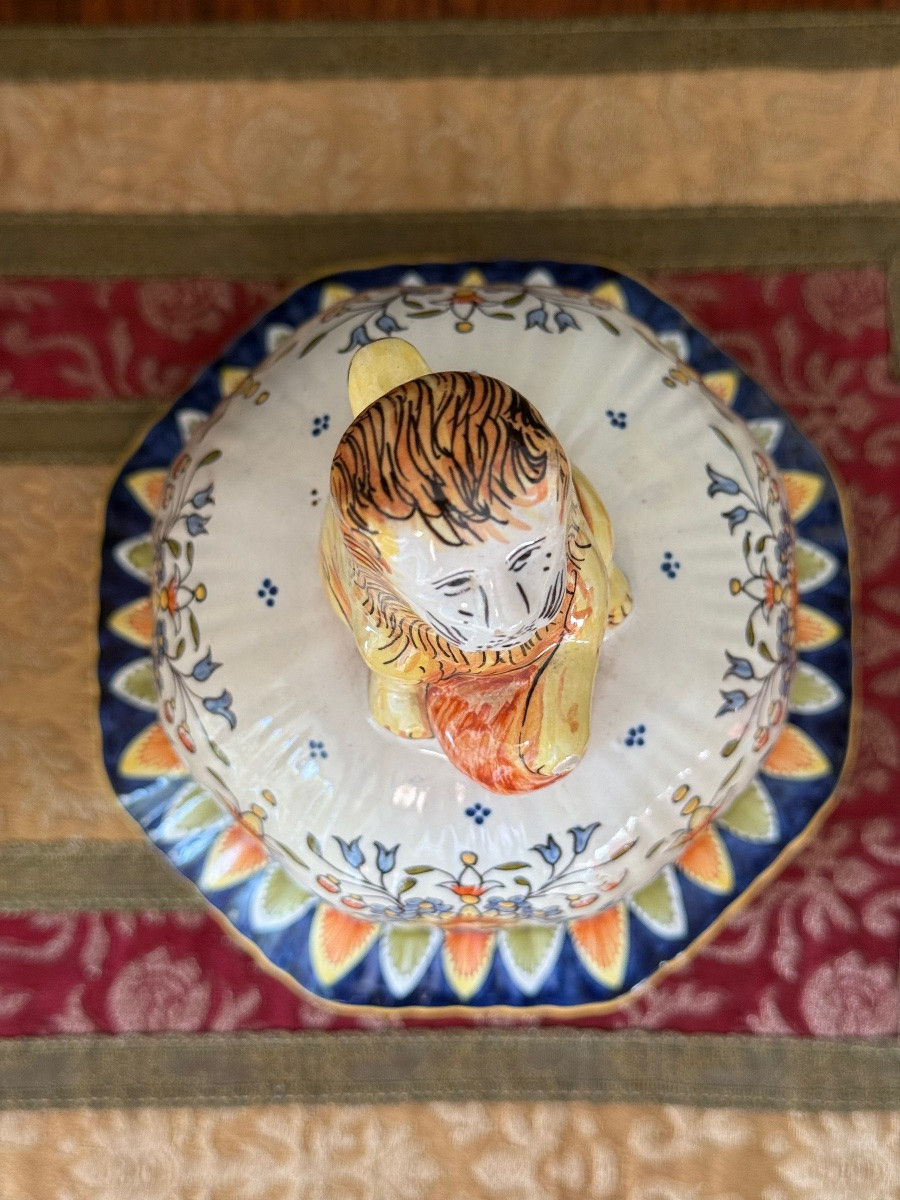 Large Covered Baluster Vase In Hand-painted Polychrome Earthenware - Desvres, 20th Century-photo-5