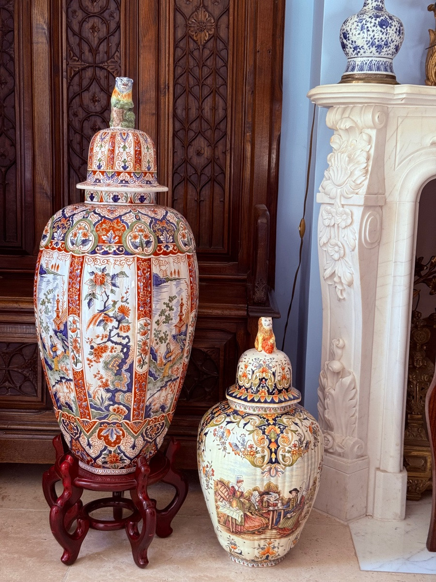 Large Covered Baluster Vase In Hand-painted Polychrome Earthenware - Desvres, 20th Century-photo-8