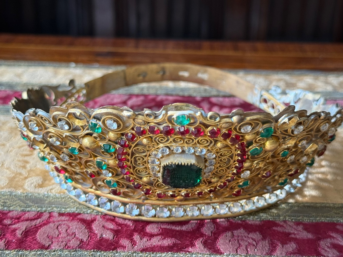 Gilt Brass Ecclesiastical Crown, Tiara - France, 19th Century-photo-2