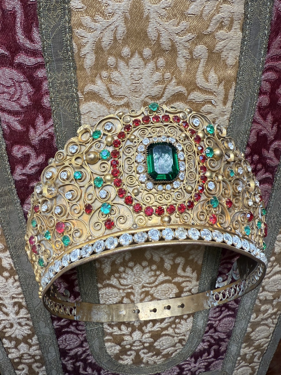 Gilt Brass Ecclesiastical Crown, Tiara - France, 19th Century-photo-4