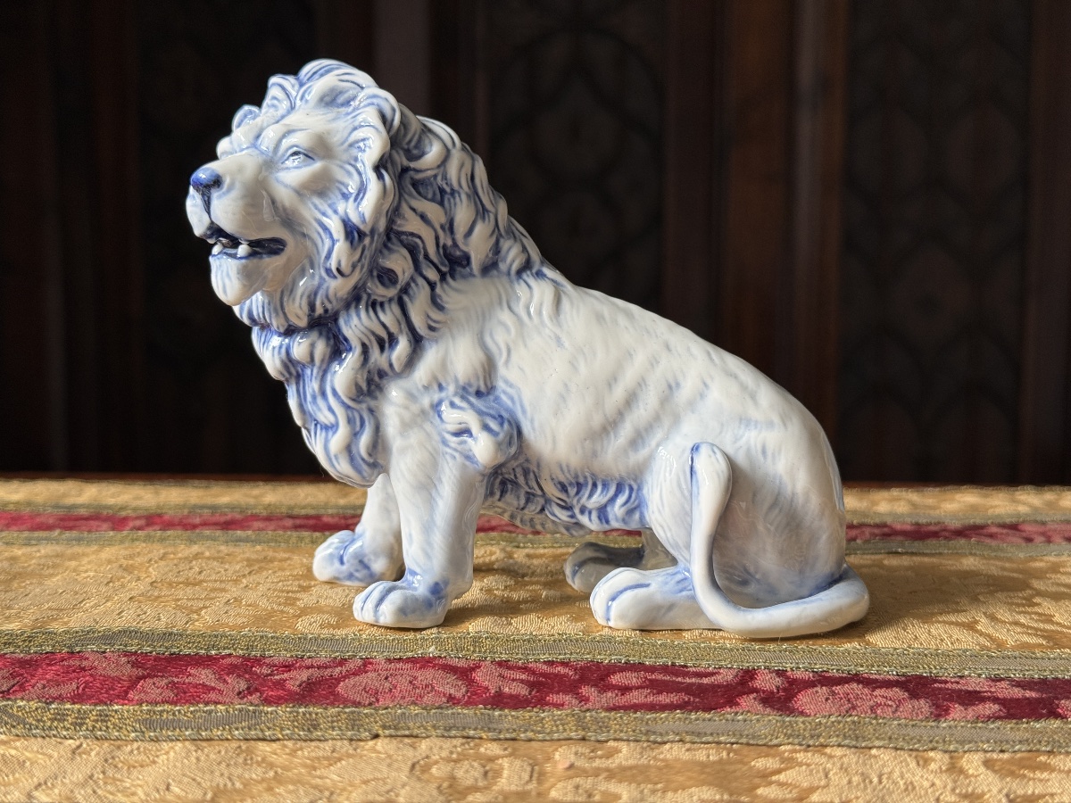 Delft- Figurine Lion en faïence, XXe siècle -photo-2