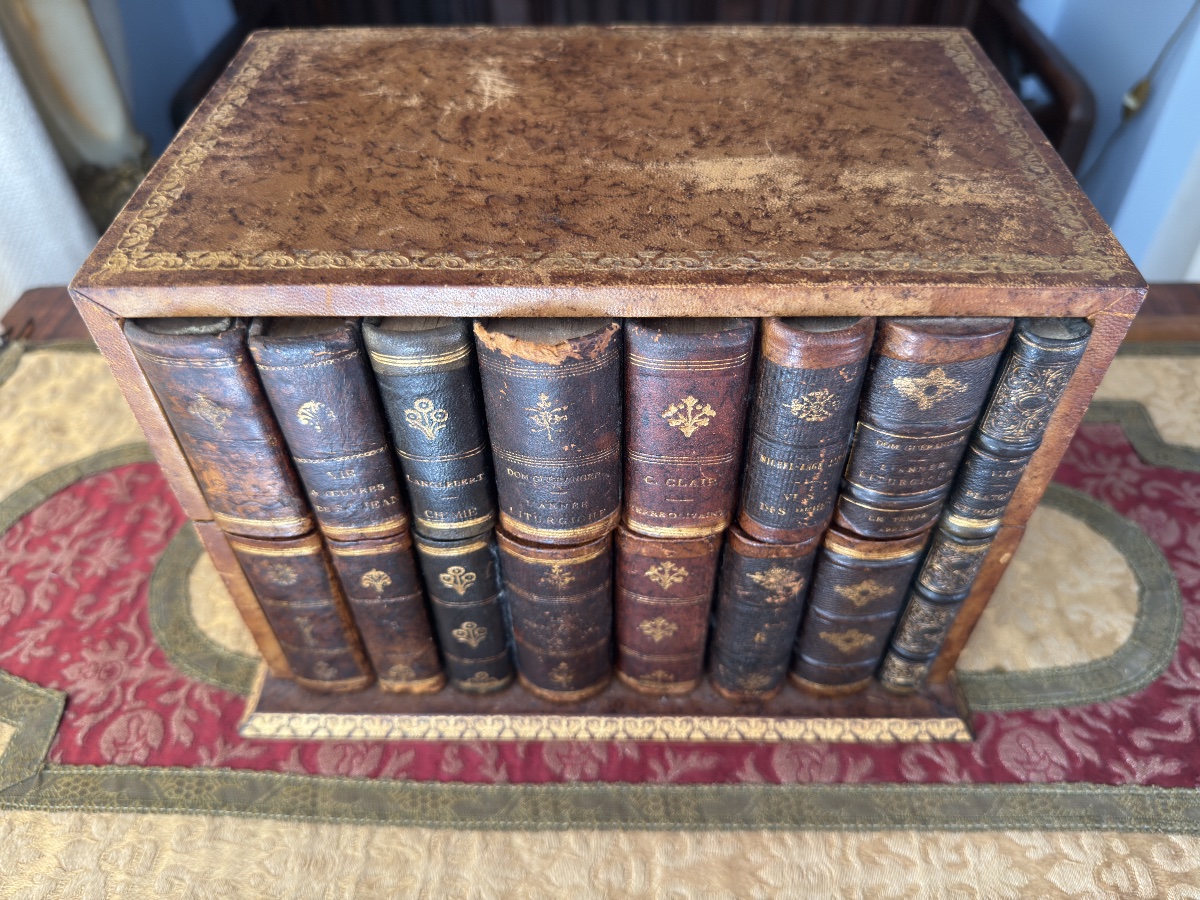 Trompe-l'oeil Leather And Wood Bookcase/mailbox - 19th Century-photo-3