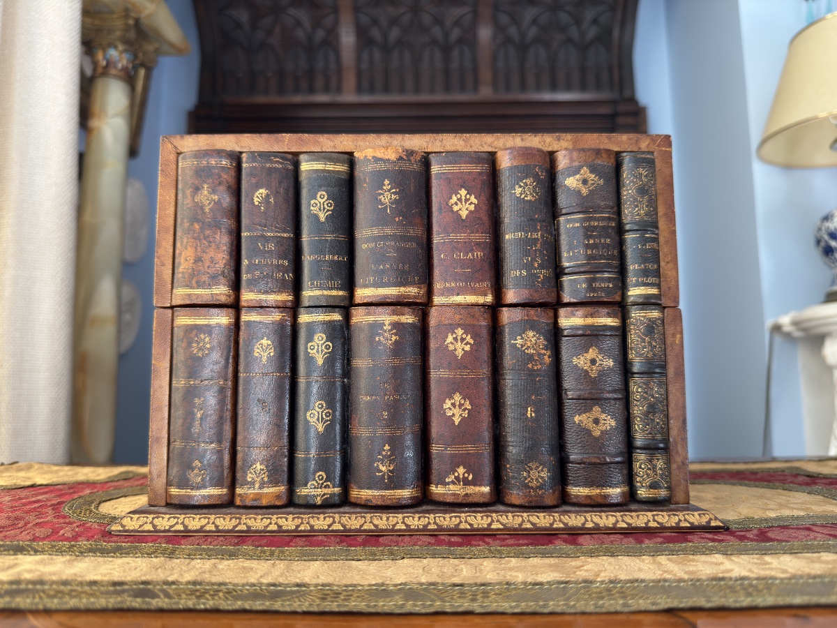 Trompe-l'oeil Leather And Wood Bookcase/mailbox - 19th Century-photo-4