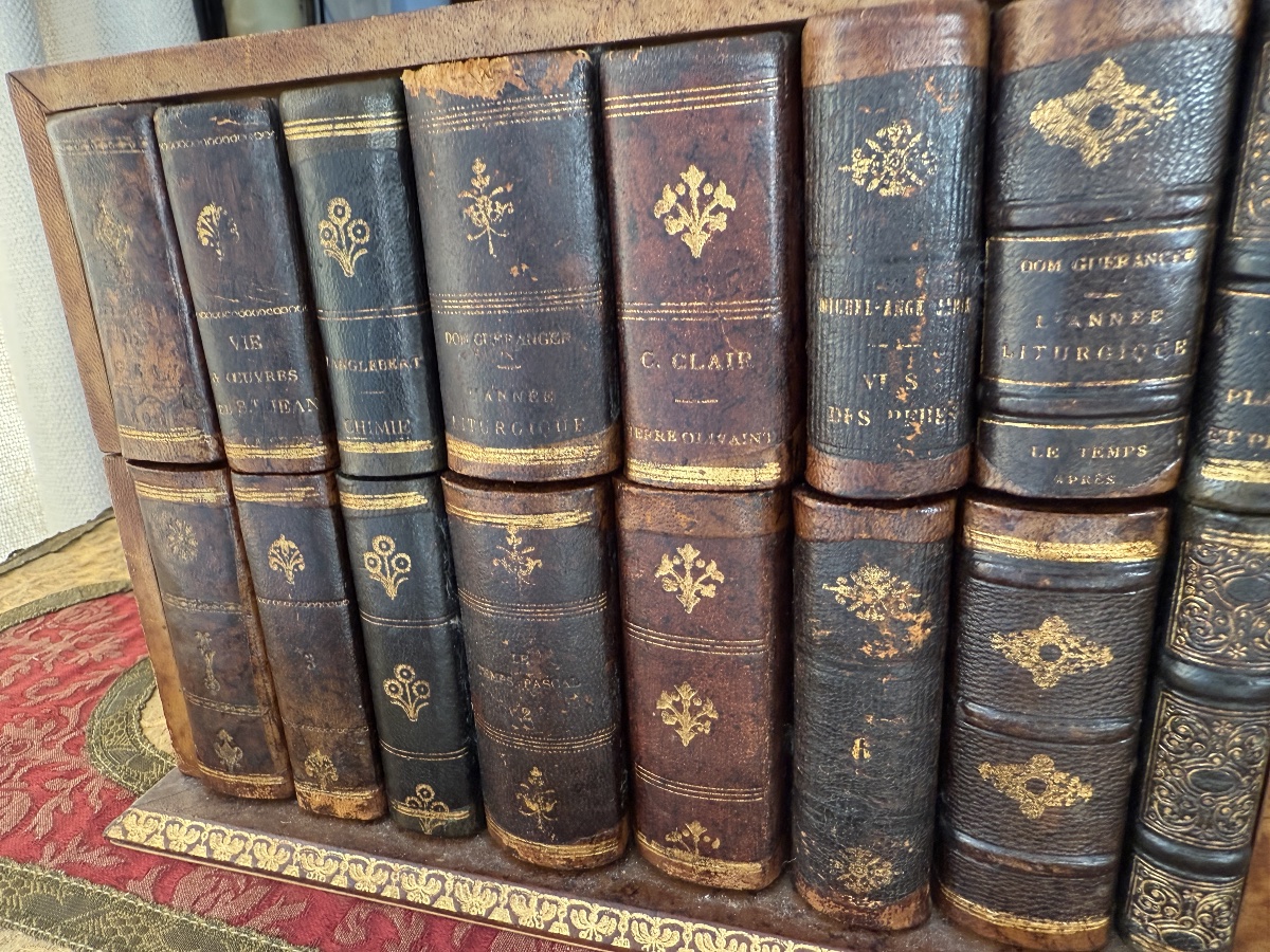 Trompe-l'oeil Leather And Wood Bookcase/mailbox - 19th Century-photo-5